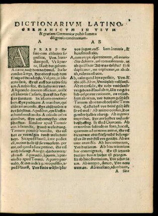 Dictionarium Latino-Germanicum In Usum & gratiam Germanicae pubis summa diligentis concinnatum.