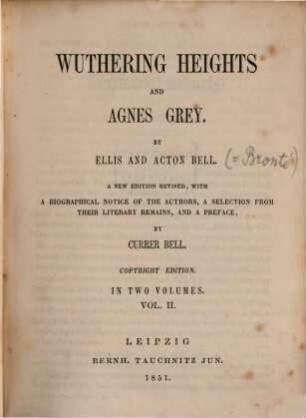 Wuthering Heights and Agnes Grey : in two volumes, 2