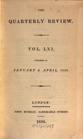 The quarterly review. 61 = No. 121 - 122. 1838