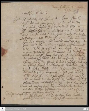 Brief von Johann Hieronymus Wiegleb an August Hermann Francke.