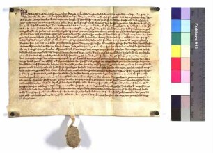 Urkunde des Gerichts zu Bruchsal über den Verkauf von 2 Pfund Heller jährlich aus Gütern daselbst von Konz Dertler an den Klosterschaffner von Herrenalb.