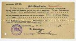 Heiratsurkunde von Werner Schaumann und Hilde Bäcker - Personenkonvolut