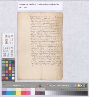 Vertrag zwischen der Äbtissin Margarete und Matthaeus von Quernheim zum Bockell Gerdes Sohn wegen zweier Malter jährlichen Pachtkorns.