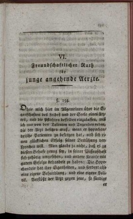 VI. Freundschaftlicher Rath für junge angehende Aerzte