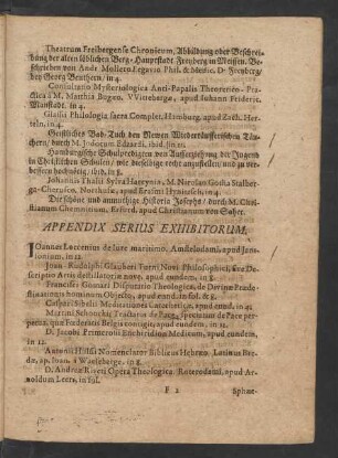 Appendix Serius Exhibitorum.