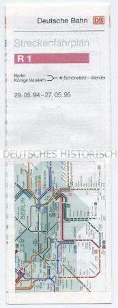Fahrplan der Deutschen Bahn für die Strecke Berlin - Königs Wusterhausen - Schönefeld - Werder im Winterhalbjahr 1994/95