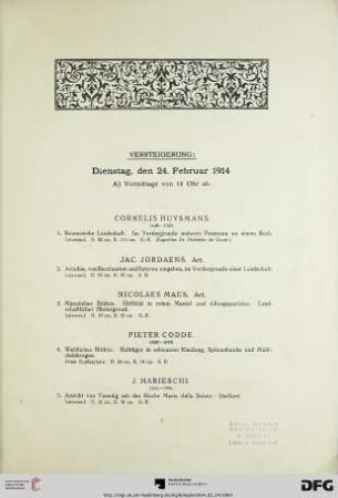 Versteigerung: Dienstag, den 24. Februar 1914 (Nr. 1-258)