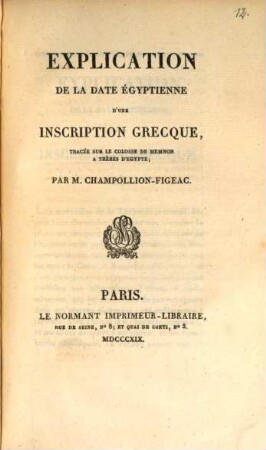 Explication de la date Egyptienne d'une inscription grecque tracée sur le Colosse de Memnon à Thèbes d'Egypte