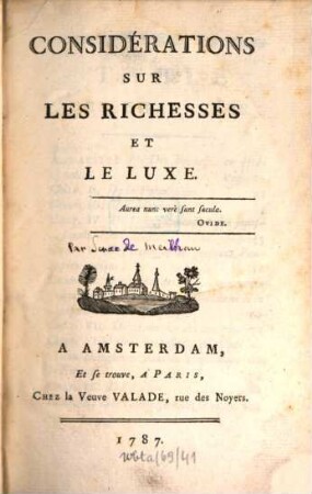 Considerations sur les Richesses et le Luxe