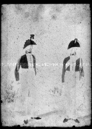 Darstellung von zwei Soldaten des preußischen Infanterie-Regiments Nr. 15, I. Bataillon Leibgarde, 1803