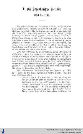 I. Die Josephinischen Periode. 1784 bis 1794.