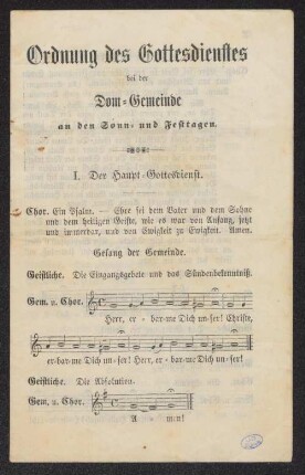 Ordnung des Gottesdienstes bei der Dom-Gemeinde [Naumburg?] an den Sonn- und Festtagen