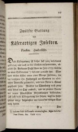 Zwölfte Gattung der Käferartigen Insekten. Pausus. Hackenkäfer.