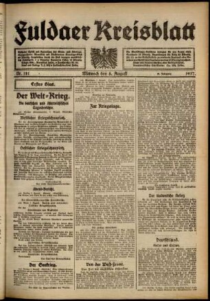 Erste Ausgabe vom Mittwoch, den 08. August 1917.