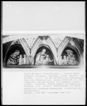 Bildersaal des Abtes David von Winkelstein, Detail, Erker: Brustbilder Kaiser Heinrich II., Madonna und Herzog Burkart von Schwaben