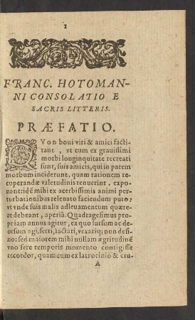 Franc. Hotomanni Consolatio E Sacris Litteris.