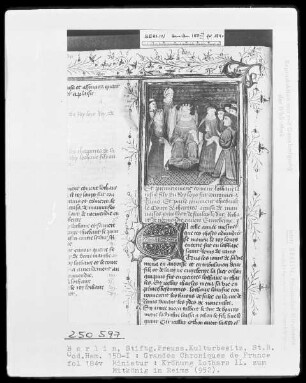 Chroniques de France in zwei Bänden — Chroniques de France, Band 1 — Krönung König Lothars II. zum Mitkönig in Reims, Folio 184verso
