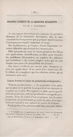 Premiers éléments de la géométrie descriptive.