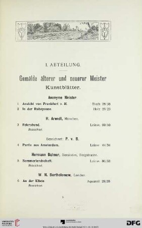 Gemälde älterer und neuerer Meister. Kunstblätter. (Nr. 1-203)