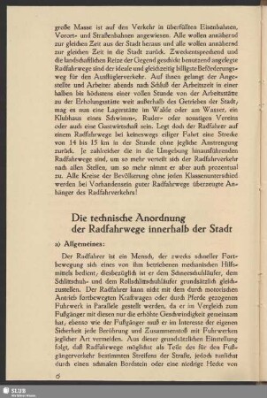 Die technische Anordnung der Radfahrwege innerhalb der Stadt