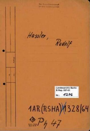 Personenheft Rudolf Hassler (*05.03.1911), Kriminalkommissar