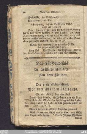 Das erste Hauptstück der christkatholischen Lehre. Von dem Glauben.