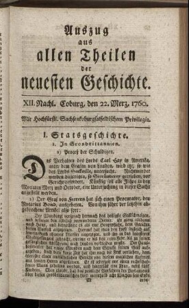 XII. Nachl. Coburg, den 22. Merz. 1760.