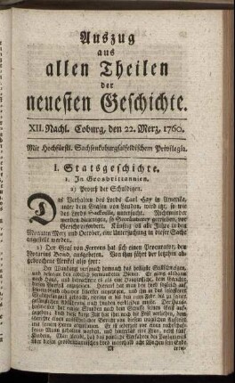 XII. Nachl. Coburg, den 22. Merz. 1760.