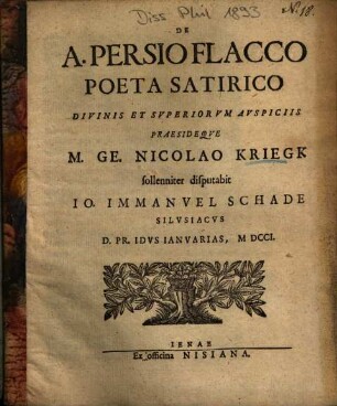 De A. Persio Flacco Poeta Satirico