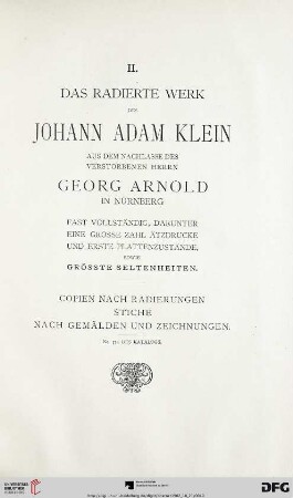 Das radierte Werk des Johann Adam Klein (No. 1-6)