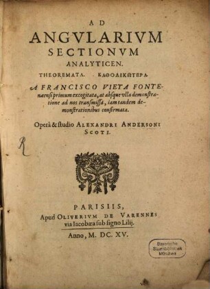Ad angularium sectionum analyticen theoremata katholikōtera