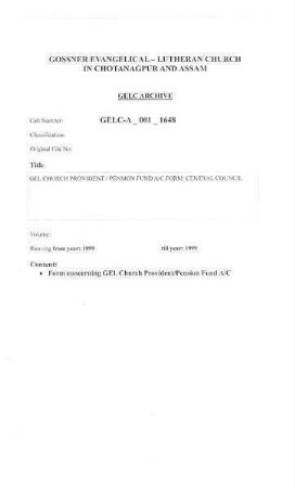 GEL CHURCH PROVIDENT/PENSION FUND A/C FORM_CENTRAL COUNCIL