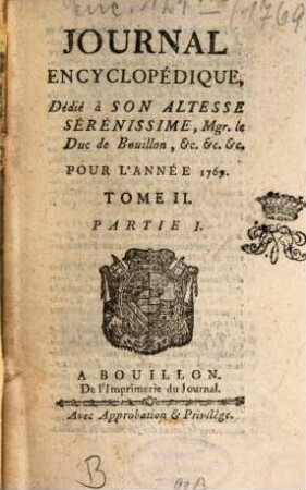 Journal encyclopédique ou universel. 1769, 2