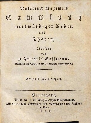 Valerius Maximus Sammlung merkwürdiger Reden und Thaten, 1