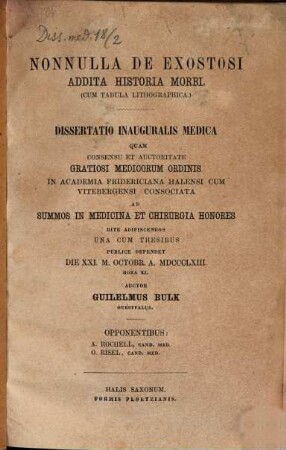 Nonnulla de exostosi addita historia morbi : (cum tabula lithographica)