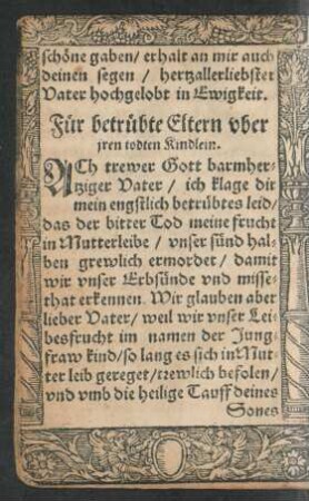 Für betrübte Eltern uber iren todten Kindlein.