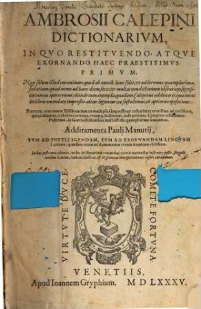 Dictionarium latinae italicae gallicae et hispanicae ...