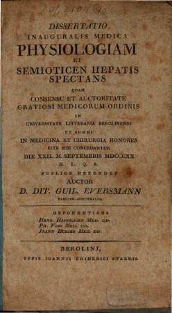 Diss. inaug. med. physiologiam et semioticen hepatis spectans