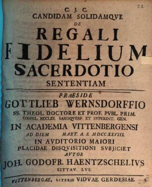 Candida solidamque de regali fidelium sacerdotio sententiam