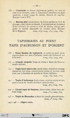 Tapisserie Au Point Tapis D'aubusson Et D'orient  (Nr. 138-144)