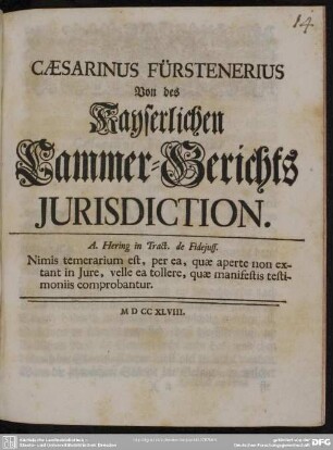Von des Kayserlichen Cammer-Gerichts Jurisdiction