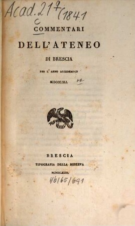 Commentari dell'Ateneo di Brescia, 1841