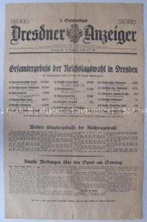 Sonderdruck des "Dresdner Anzeiger" mit den kommunalen Ergebnissen der Reichstagswahl vom 14. September 1930