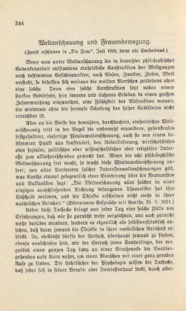 Weltanschauung und Frauenbewegung