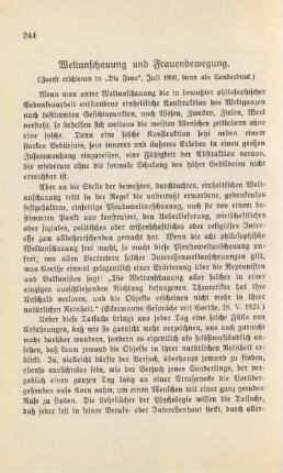 Weltanschauung und Frauenbewegung