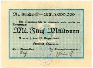 Geldschein / Notgeld, 5 Millionen Mark, 25.8.1923