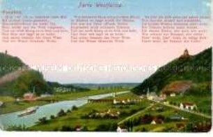 Ansicht der Porta Westfalica mit "Weserlied"