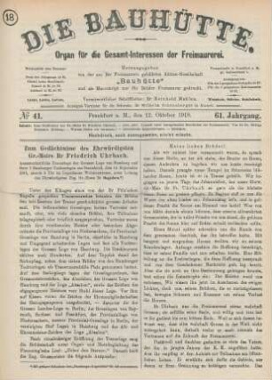 No 41. Frankfurt a. M., den 12. Oktober 1918. 61. Jahrgang.