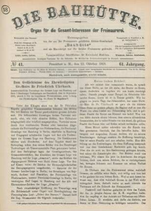 No 41. Frankfurt a. M., den 12. Oktober 1918. 61. Jahrgang.