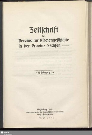 6.1909: Zeitschrift des Vereins für Kirchengeschichte der Provinz Sachsen